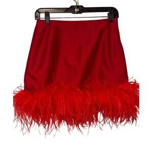 Y2K 90s vibes Red Flirty Skirt with Feather Hem Hansen & Gretel Size Medium